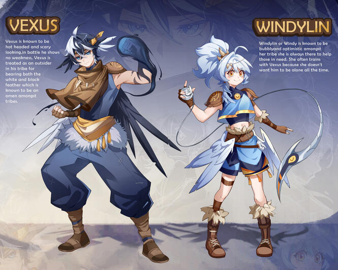 In a land where 2 tribes reside near a sacred lake. Vexus the main character is born with both tribe feathers which is an omen amongst the tribes folk as both tribes vowed to never mix. Vexus being spared, wanting to find belonging within his tribe, trains