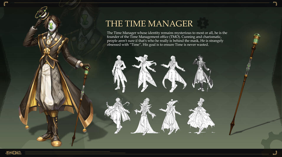The Time Manager is the host of the time trials. Mysterious yet charismatic, he has a strange obsession with time itself.