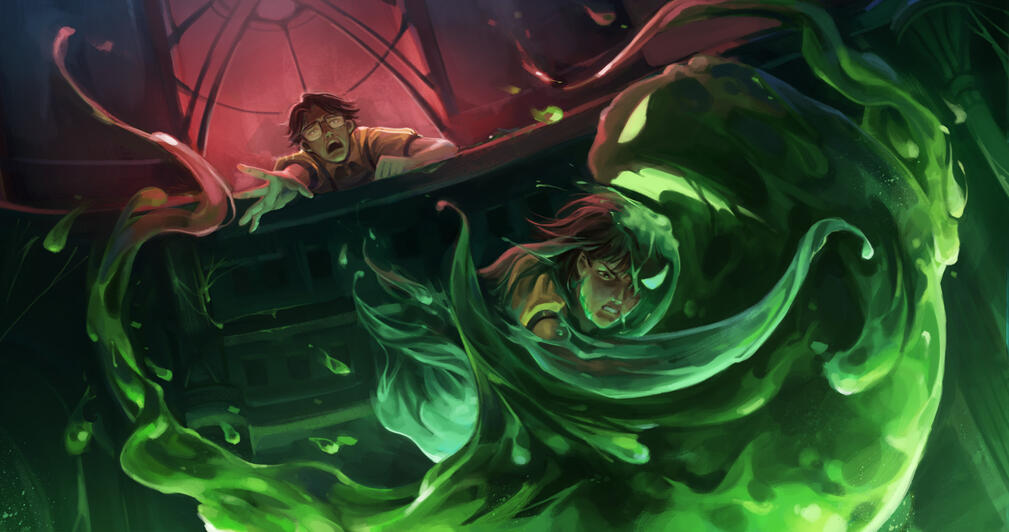 With the clock ticking, time is almost up. Ah Cong is desperately trying to finish the last pieces of the bridge but behind him a slime monster creeps up on him. Mei, who is already almost fully corrupted, swoops in to save him in the last second. Sacrific