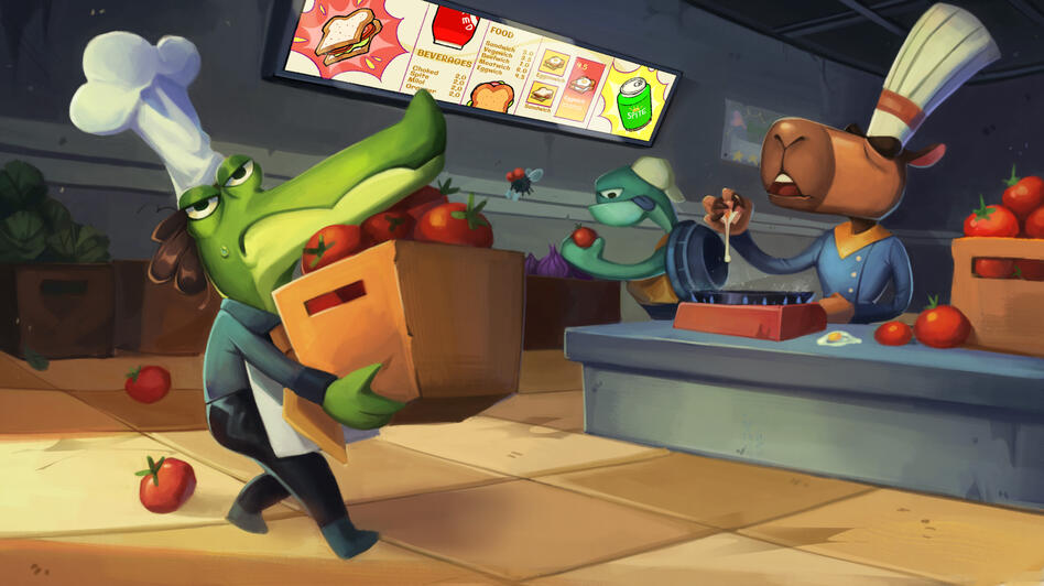 The Final year game collab project, Annoyed Gator. Cooking game filled with fun and chaos. This key visual is shown during the credit scene.